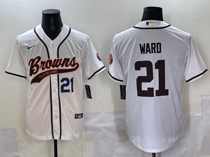 Men 2025 Cleveland Browns 21 Ward White Joint Name Nike Limited NFL Jersey style 3